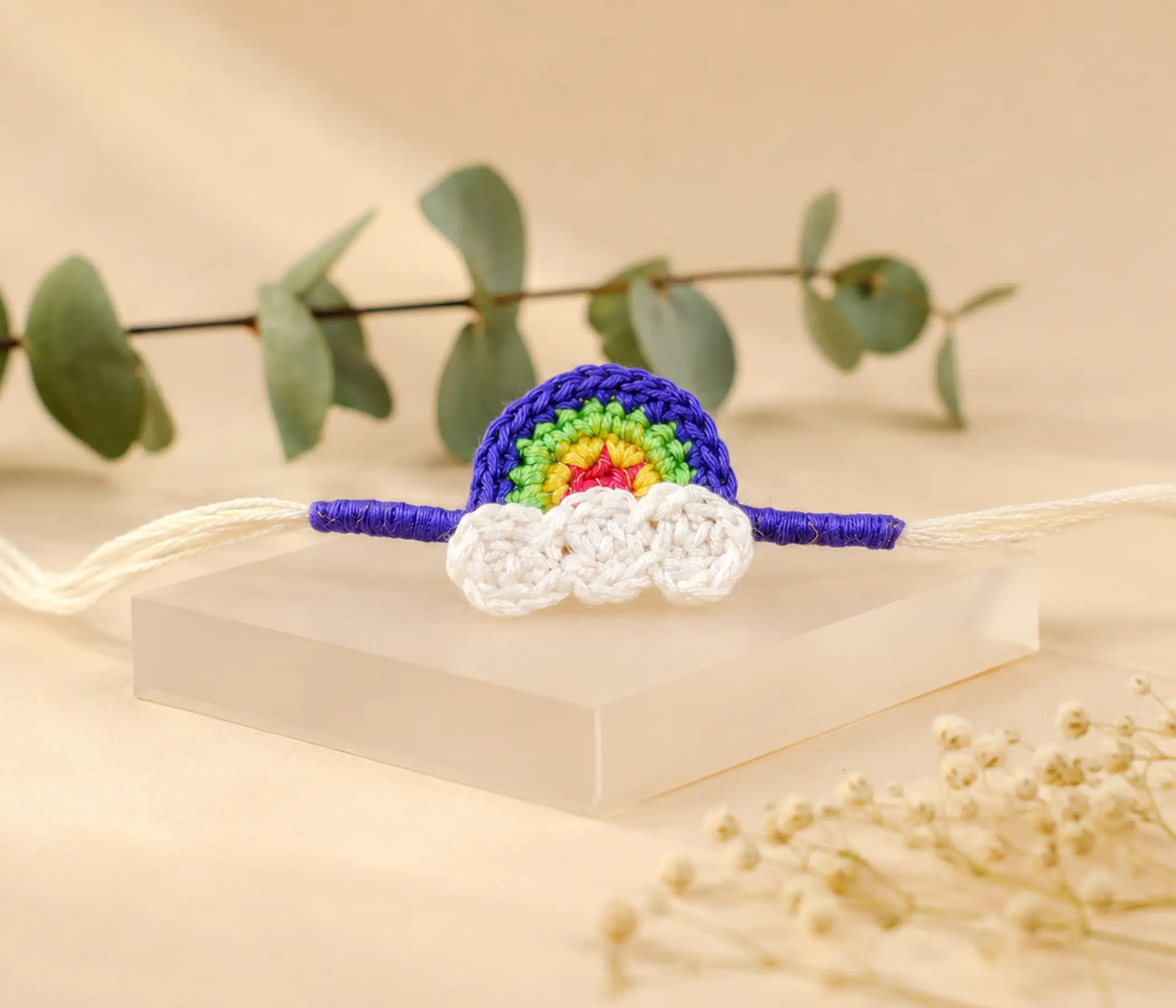 Rainbow & Cloud Handcrafted Kids Crochet Rakhi